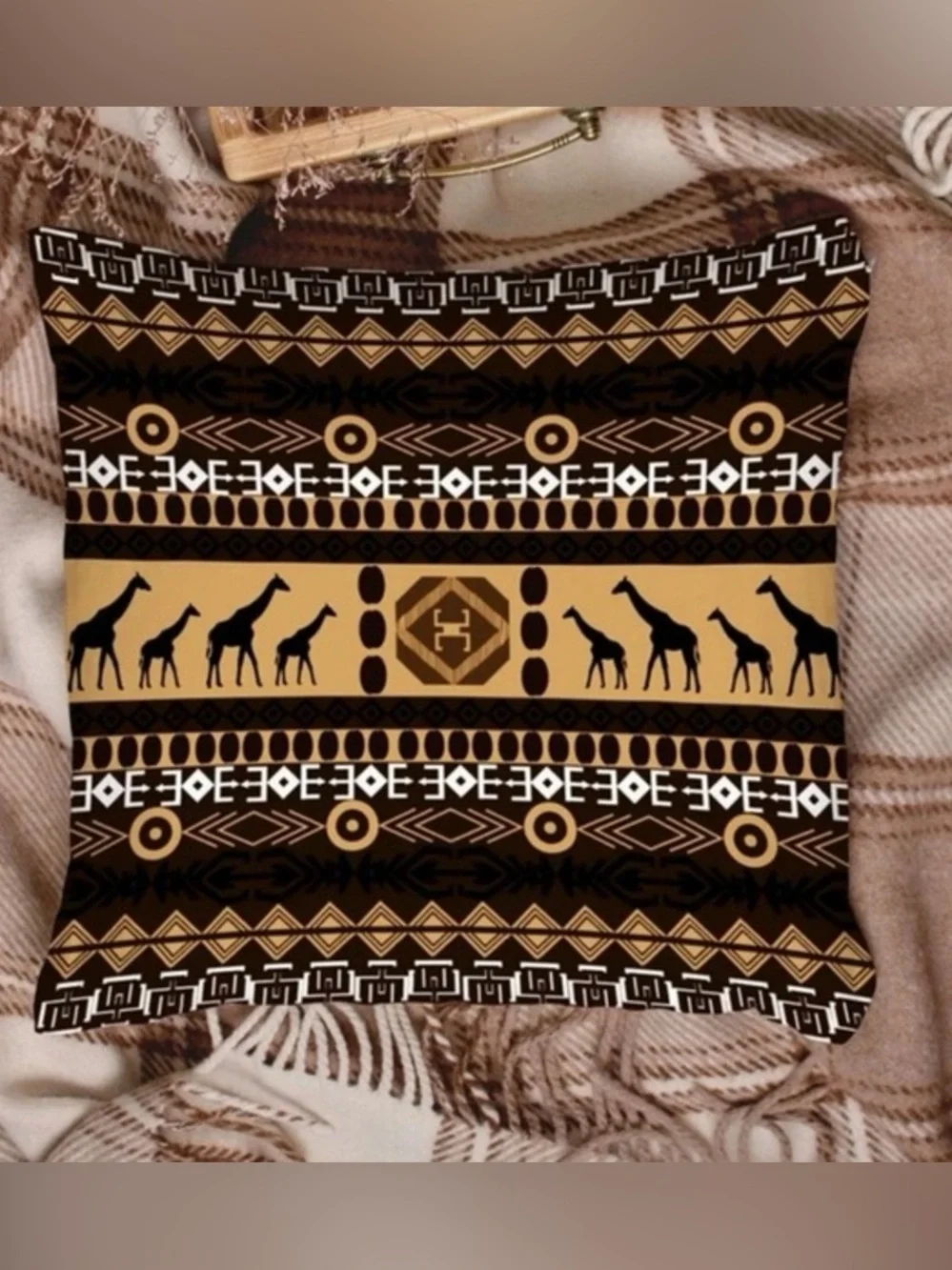 Set of 2 African Tribal & Giraffe Print Throw Pillow Covers - 17x17